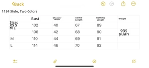 Detailed size chart for women long hooded padded coat with chest and length measurements