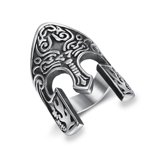 Spartan Helmet Ring 316 Stainless Steel Vintage Gladiator Mask Gothic Viking Jewelry For Men Retro Embossed Band