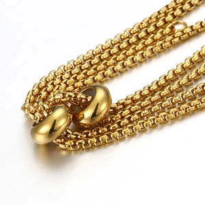 18k gold plated adjustable stainless steel box chain with round beads for DIY jewelry