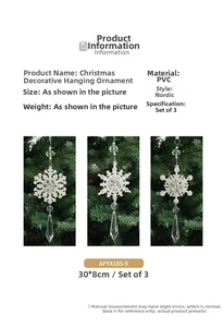 Detail of glittery acrylic snowflake ornament with crystalline drops for Christmas trees