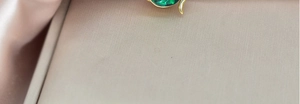 Macro shot of an elegant green teardrop gemstone set in a gold finish necklace pendant