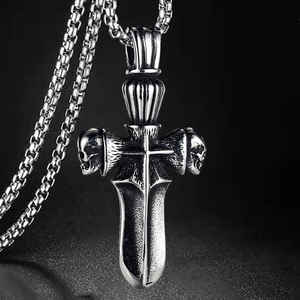 Gothic Skull Cross Pendant Necklace Stainless Steel Alloy Punk Vintage Hip Hop Jewelry For Men Women