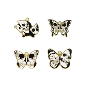 Gothic butterfly and skull enamel charms in black and white for DIY jewelry making