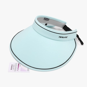 Sky blue ice silk sun visor with large brim and UV intensity indicator card
