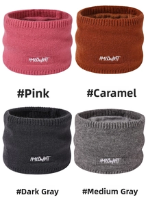 Detail of knitted neck gaiter showing four colors and soft thermal fleece lining