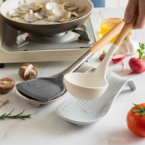 Repose-ustensiles de cuisine en silicone gris et blanc pour spatules et cuillères