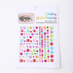 Colorful 3D self-adhesive rhinestone stickers for face and nail art in assorted shapes