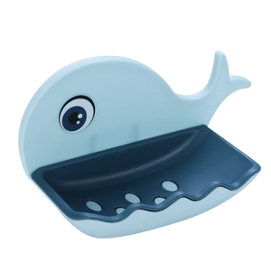 Whale shaped self draining soap holder in dual blue tones for wall mounted bathroom storage