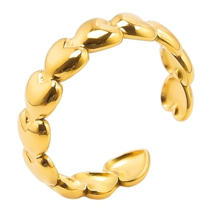 Minimalist gold heart link open ring in 304 stainless steel with adjustable band design