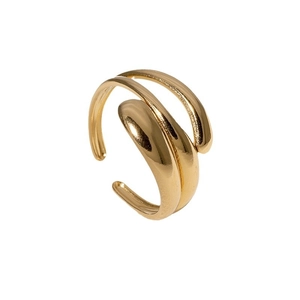 Minimalist open gold ring with a sleek adjustable design on a clean white background
