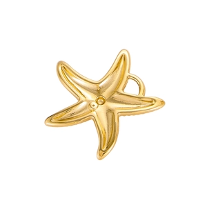 Macro detail of a shiny gold stainless steel starfish pendant for jewelry making