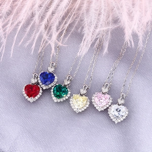 Heart Pendant Necklace S925 Sterling Silver Gemstone Halo Moissanite Heart Of Ocean For Women Jewelry Gift