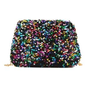 Sparkly multi-colored sequin mini square crossbody bag with elegant gold chain strap