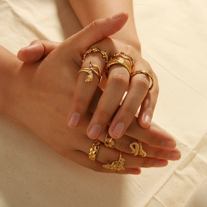 Bagues Ajustables Ouvertes En Acier Inoxydable Pour Femmes Plaquées Or 18K Motifs Géométriques Tissés Bijoux Minimalistes Empilables