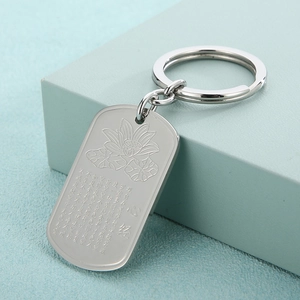 Lotus Flower Heart Sutra Keychain Stainless Steel Rectangular Pendant Religious Buddhist Scripture Zen Bag Charm