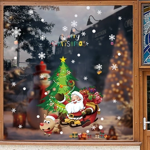 Festive Christmas static window stickers featuring Santa, reindeer, and decorated trees