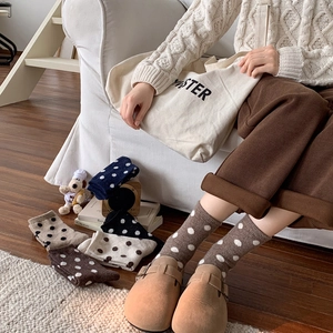 Chaussettes épaisses et chaudes en laine à pois pour femmes pour l'automne et l'hiver