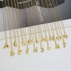 18k gold plated balloon bubble 26 initial letters alphabet pendant necklace for women