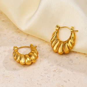 French vintage style gold plated stainless steel croissant hoop earrings for women