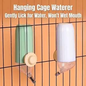 ABS Pet Hanging Water Fountain Automatic Dispenser Stainless Steel Ball Cage Mounted Drip Proof Bottle For Dogs Cats