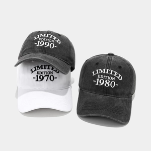 Vintage Limited Edition embroidered washed cotton baseball caps in charcoal and white