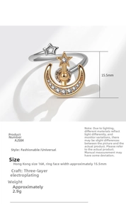 Detail showing 15.5mm star and moon rotating ring width with micro-pave crystals