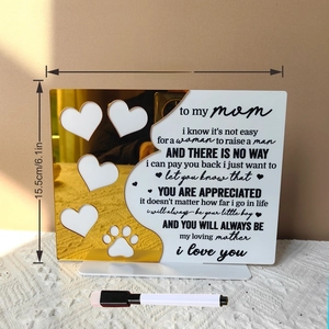 Detailed view of acrylic Mother's Day plaque with gold mirror finish and size dimensions