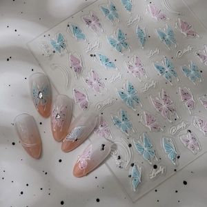 5D Embossed Butterfly Nail Art Stickers Decals Waterproof Relief Lovely Butterfly Letter Design For Manicure Decoration
