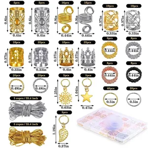 259-piece DIY hair jewelry set with gold braid rings, cuffs, and charms for styling