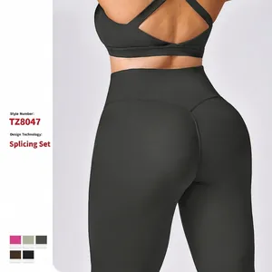 Women plus size black yoga set with high waist leggings and sports bra TZ8047