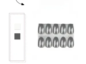 Macro view of 10-piece set of silver grey cat eye press-on nails in almond shape