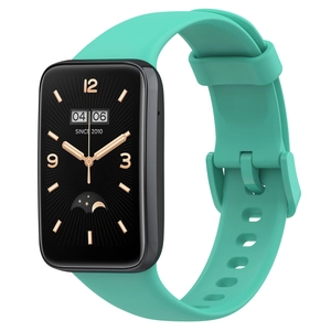 Detail view of the mint green silicone replacement strap for Xiaomi Mi Band 7 Pro