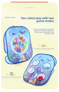 Double-sided ocean theme kids bean bag toss game tent with dart target and mesh holes