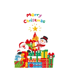 Christmas window stickers with Santa, snowman and gift box tree for festive decor