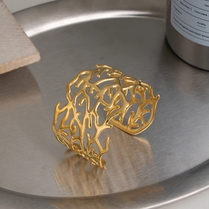 Branch Coral Texture Open Bangle For Women Stainless Steel 18K Gold Vacuum Plated Irregular Geometric C-Shape Cuff Bracelet Jewelry