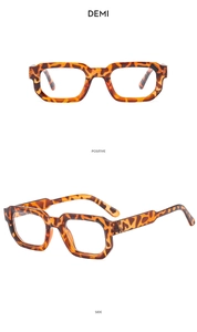 Close-up of stylish demi pattern thick frames showing front and side views of the sunglasses