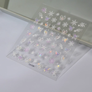 Iridescent butterfly and snowflake nail art stickers with laser effect pattern Co-124