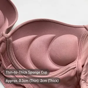 Pink push-up bra with supportive padding detail, thick 2cm inner cup for bust enhancement