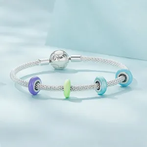 925 sterling silver mesh bracelet with colorful beads and family engraved clasp