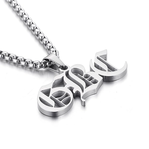 Polished silver stainless steel Baby letter pendant on a classic box chain necklace