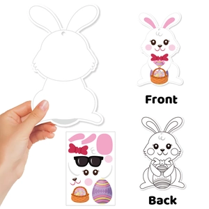 Kit d'autocollants lapin de Pâques montrant les vues avant et arrière avec décors colorés