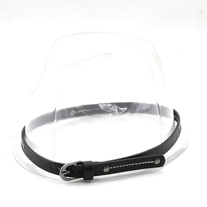 Black faux leather hat band with white stitching and silver rivets on a fedora