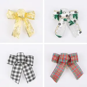Assorted Christmas ribbons with 5cm bows in floral, plaid, and festive tree patterns