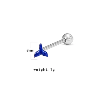 Blue whale tail stainless steel body piercing ring with 8mm length and 1g weight