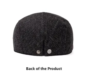 Detailed back view of a dark grey men's newsboy cap with warm fleece lining and metal buttons