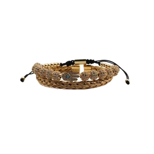 Titanium steel Roman numeral bracelet and Hamsa Hand gold braided jewelry set for men
