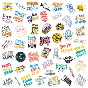 Pack of 50 colorful English motivational quote stickers for laptops and journals