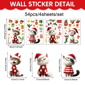 Christmas kitten wall stickers set with 54 PVC decals featuring stars and bells