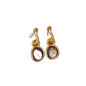 Elegant gold plated silver needle earrings with oval tiger eye stone in retro style
