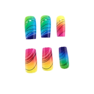 Macaron candy color gradient long press-on nails with rainbow stripes and swirl lines